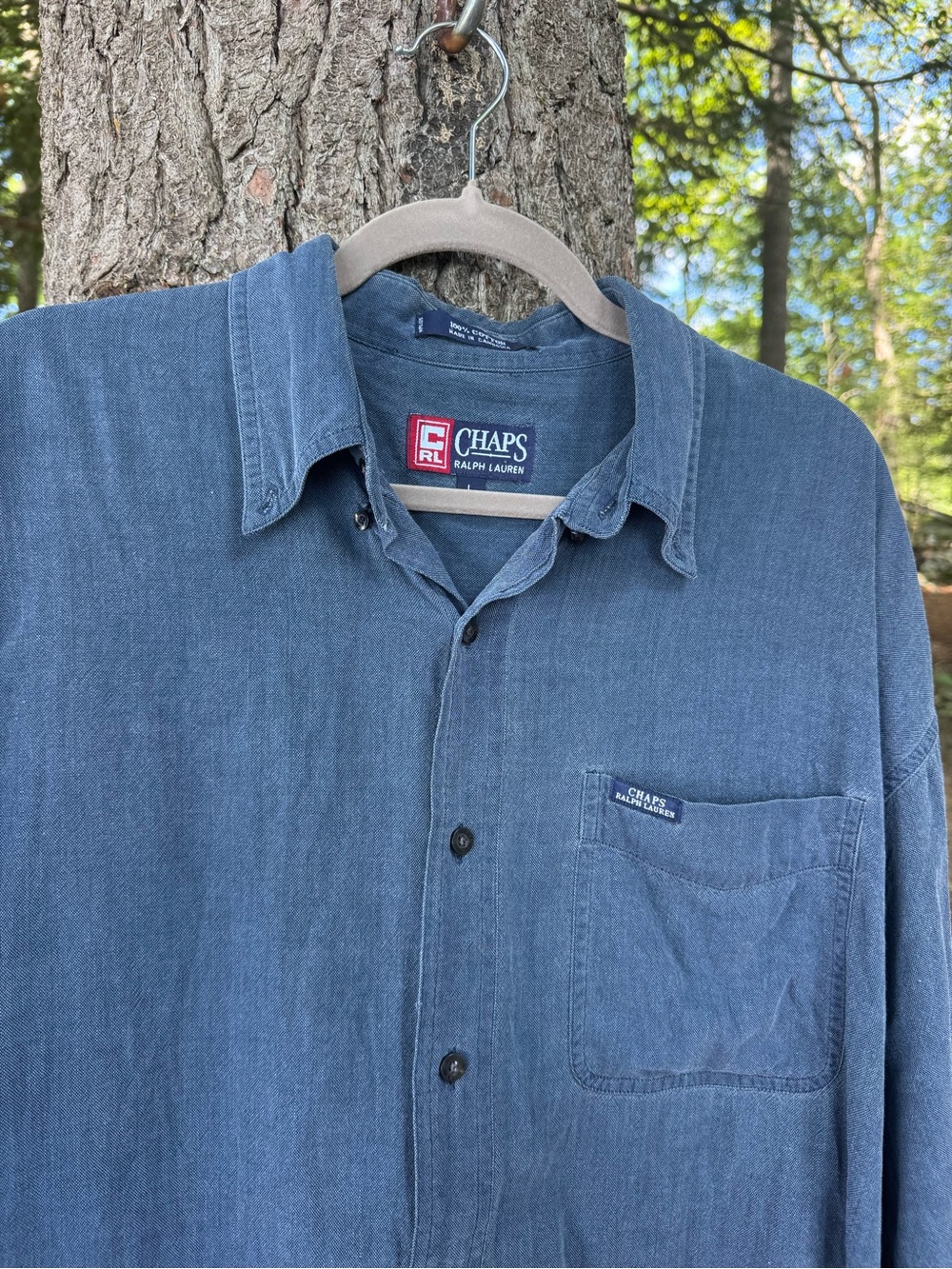 Chaps Ralph Lauren Blue Cotton Long Sleeve Button Down Shirt L